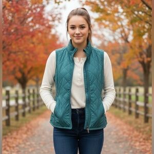 Bit & Bridle Quilted Vest Women Green Full Zip Pockets Size XS
